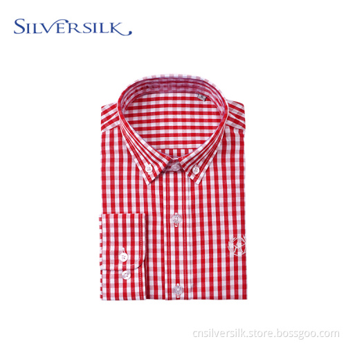 Red Plaid Casual Checked Boys Long Sleeve Shirts